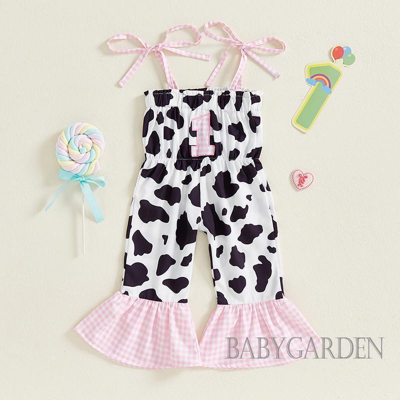 Bé Gái Sinh Nhật Áo liền quần Không Tay Dây Buộc Dây Thêu Chữ Bò In Hình Mùa Hè Playsuits Quà Tặng