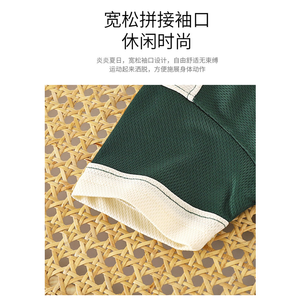 Bộ đồ ngắn tay bé trai Khâu chữ phong cách phương Tây Bộ đồ hai mảnh Quần áo mùa hè trẻ em 90-140 Size Y0DU