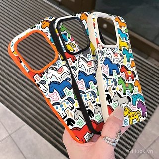 Màu Ngựa Nhóm Sơn Động Vật Năm Mới Thời Trang Nửa Gói Vỏ Mềm Thích Hợp Cho iPhone 17promax 11promax 12pro 13 Chống Sốc 15promax 16pro 13promax 14 16 17 15 Ốp Điện Thoại Chống Sốc