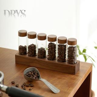 (TFT) Hộp đựng hạt cà phê Ống thủy tinh có dụng cụ gỗ Ống đóng chai Bảo quản ngũ cốc Hộp kín bằng gỗ Dụng cụ Barista Quà tặng MỚI