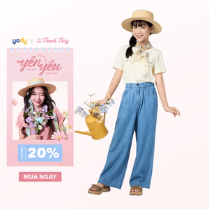 Quần jeans giấy bé gái YODY ống rộng có độ bền cao, thấm hút tốt GTJE25S009