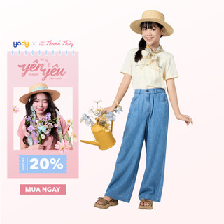 Quần jeans giấy bé gái YODY ống rộng có độ bền cao, thấm hút tốt GTJE25S009