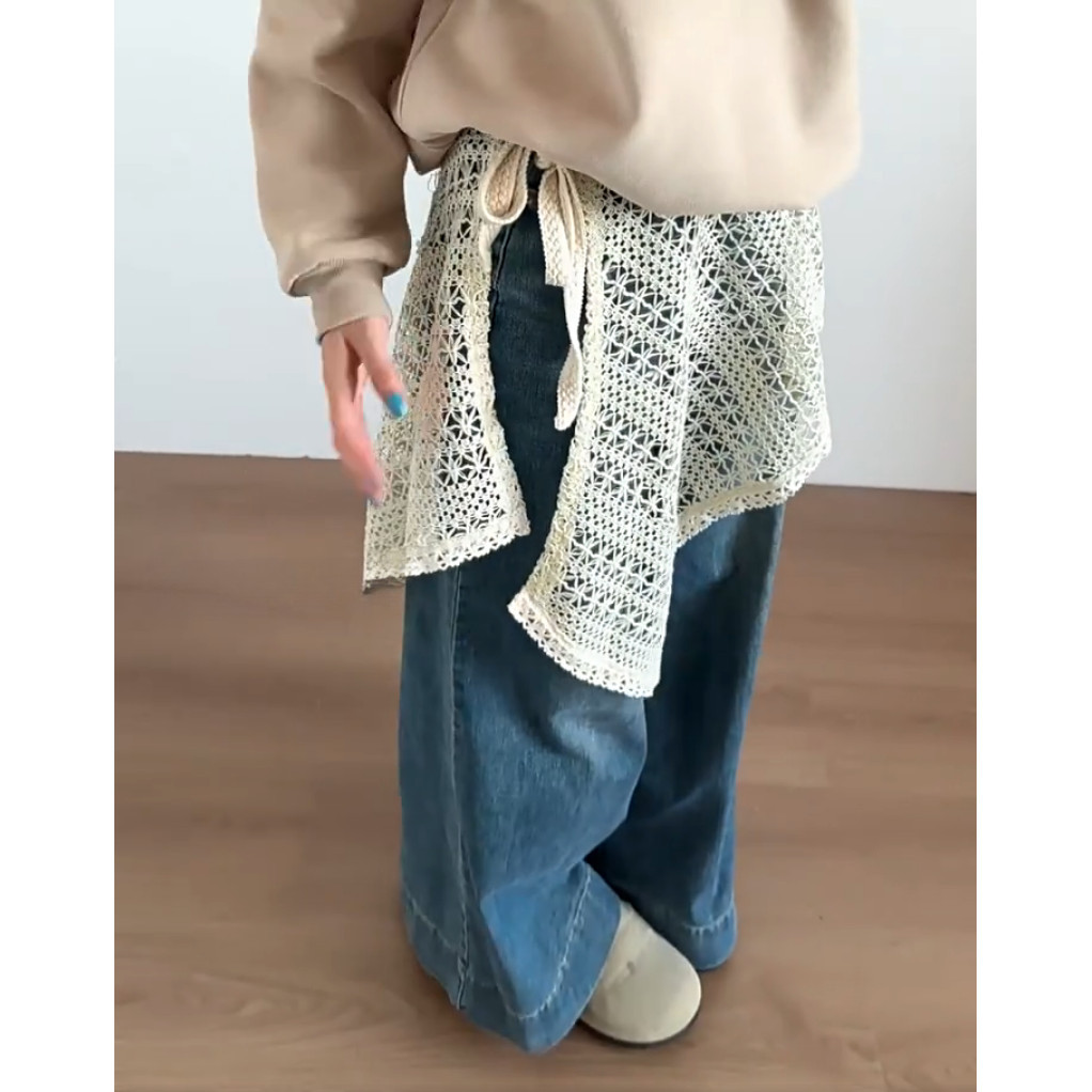 Milyfashion Phong Cách Dân Tộc Retro Ngọt Ngào Móc Rỗng Ren Không Đều Rèm Xếp Lớp Tất Cả Trận Đấu Ren-Up Váy