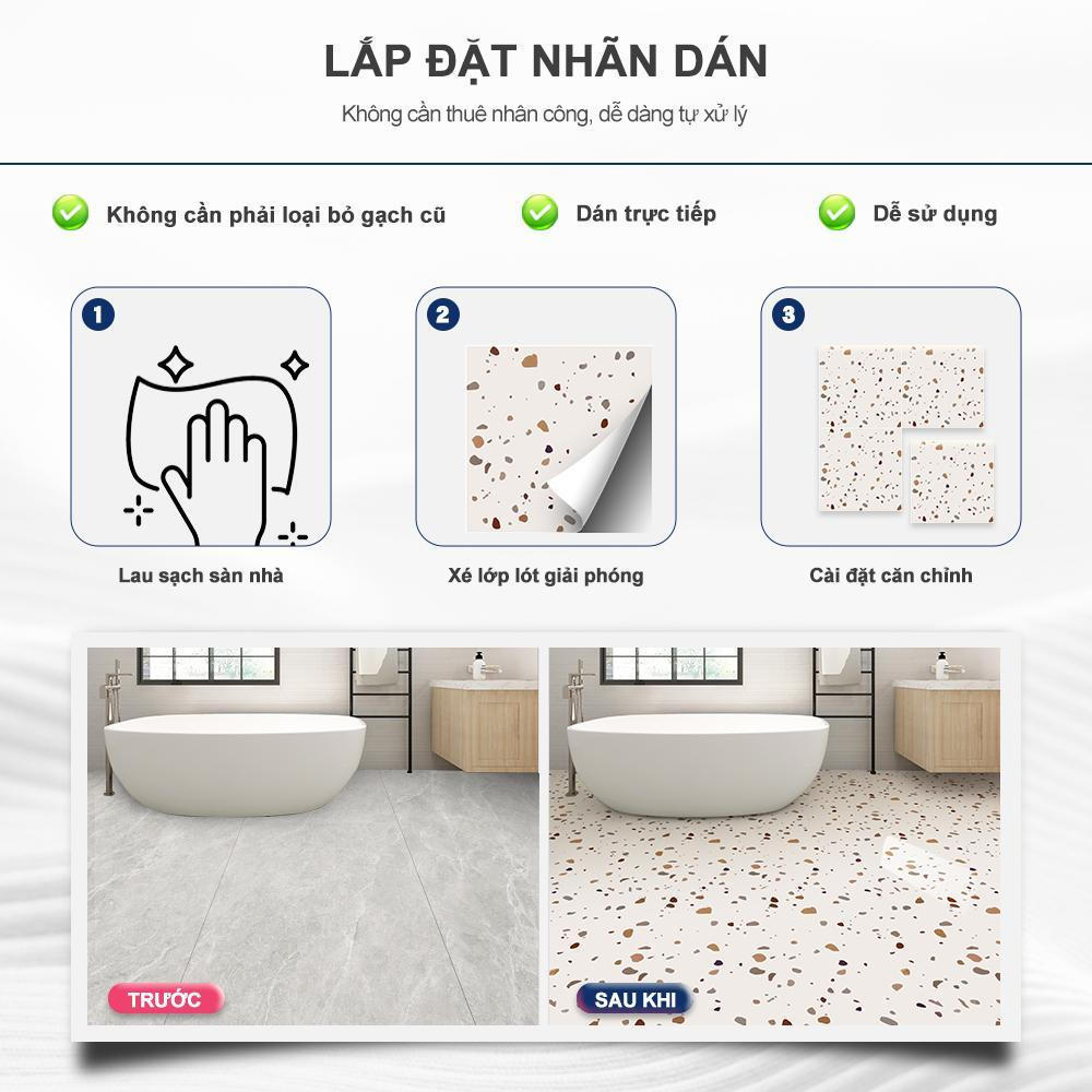 Miếng dán sàn, MORCART, 11.8 "x 11.8", Chống nước, Dễ lắp đặt, Nhãn dán sàn DIY, Họa tiết Terrazzo, Thích hợp cho phòng tắm, nhà bếp và tường, Có sẵn 1 / 10 miếng