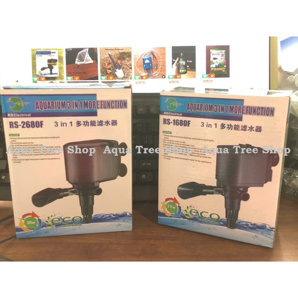 Máy bơm bể cá, hồ cá 3 trong 1 RS 1680F/ 2680F 2 đầu nước ra siêu tiện dụng vừa bơm vừa thổi oxi