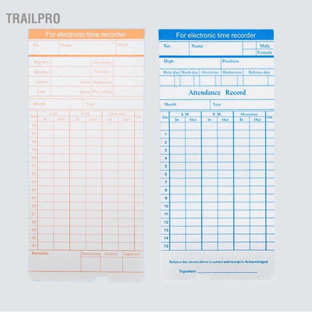 TrailPro 90 cái/gói Thẻ chấm công Thẻ chấm công 2 mặt hàng tháng 18 x 8,4cm dành cho máy ghi đồng hồ chấm công của nhân viên