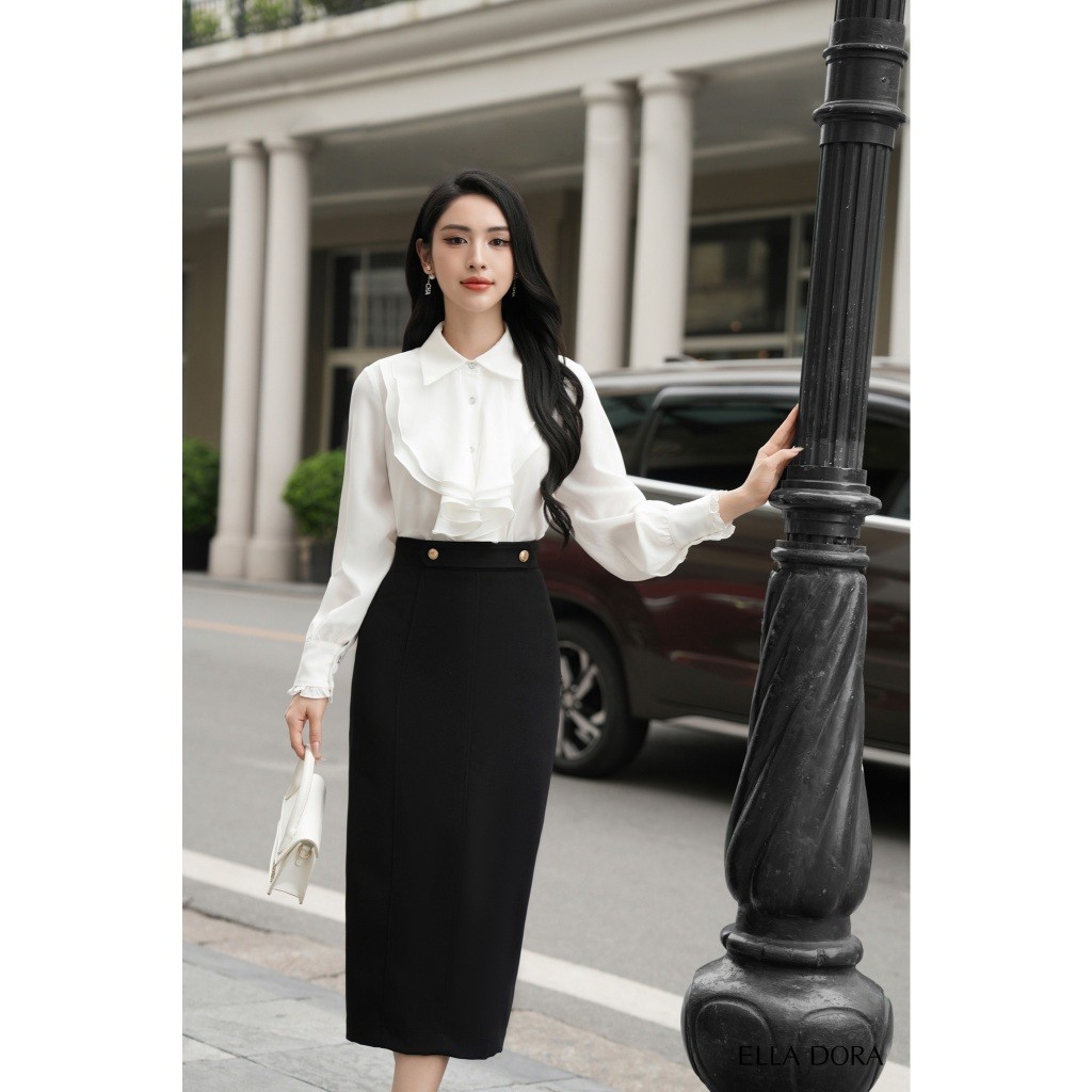 Áo sơ mi nữ ELLA DORA thiết kế phối bèo lụa mềm form suông thanh lịch phong cách công sở [SM114]