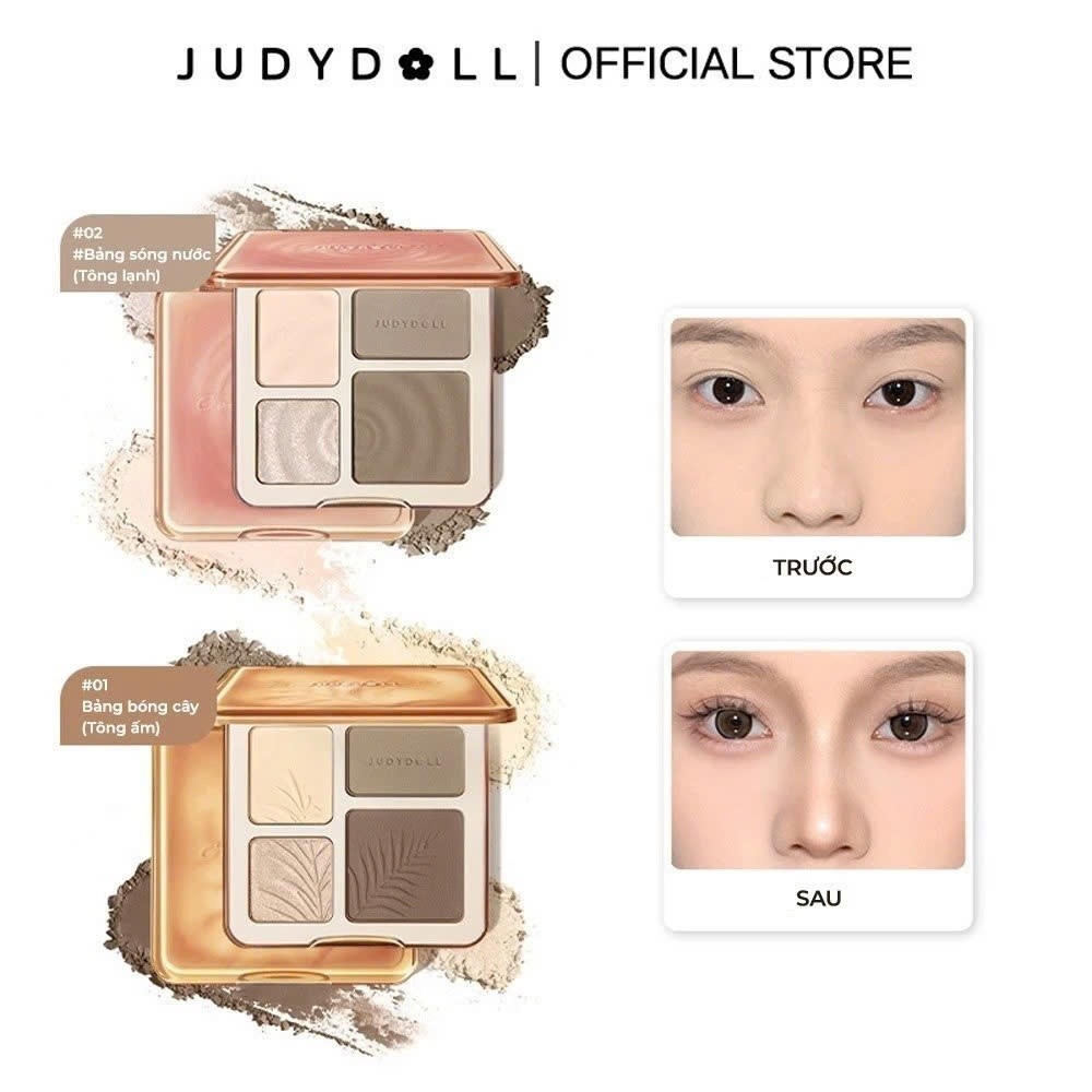 JUDYDOLL Highlight & Contour Palette 4 Ô – Tạo Khối, Bắt Sáng Tự Nhiên, Lâu Trôi, Chính Hãng.