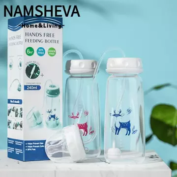Bộ bình sữa NAMSHEVA, Bình sữa không tay Gravity Ball 8oz / 240ml, có cọ ống hút Bình sữa tự ăn cổ bình thường cho bé từ 3 tháng tuổi trở lên