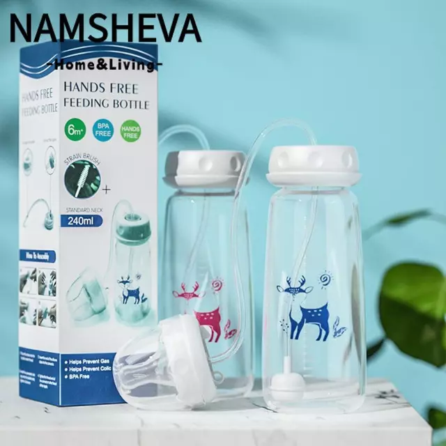 Bộ bình sữa NAMSHEVA, Bình sữa không tay Gravity Ball 8oz / 240ml, có cọ ống hút Bình sữa tự ăn cổ bình thường cho bé từ 3 tháng tuổi trở lên