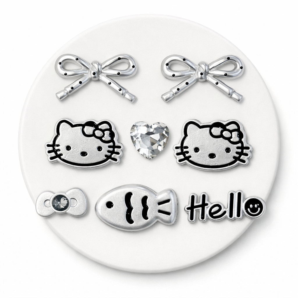 Set charm Hello Kitty bạc chấm bi - Set charm 8 món trending 2026- Siu HOT