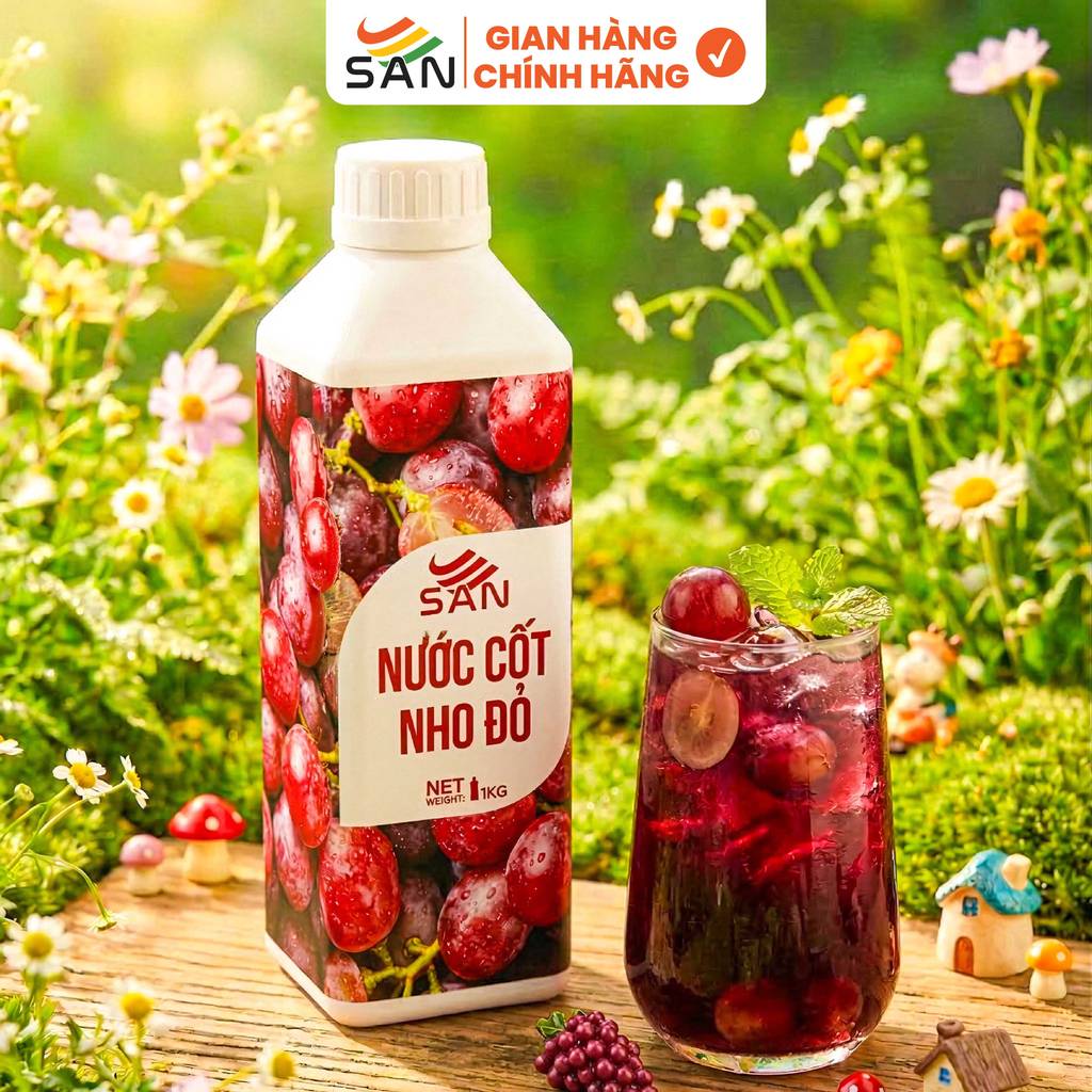 NƯỚC CỐT NHO ĐỎ SAN Chai 1Kg, có mẫu thử 100ml, tặng công thức, hương thơm, trái cây tự nhiên