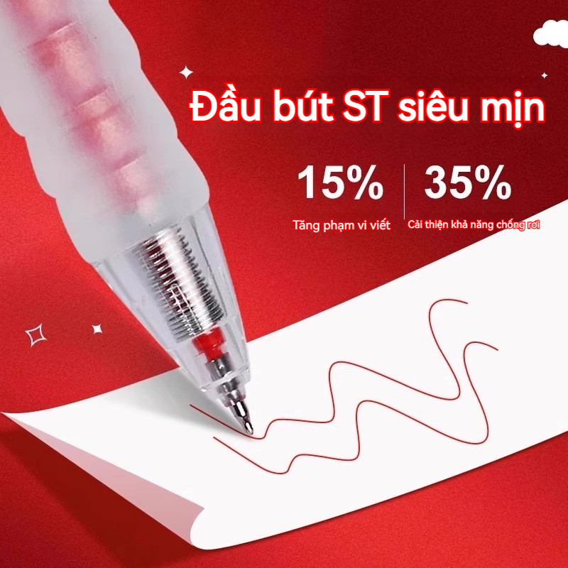 Bút bi mực đỏ xanh, lõi 0.5mm, viết đều và mượt mà, cán cầm dạng vân mây, dành riêng cho học sinh