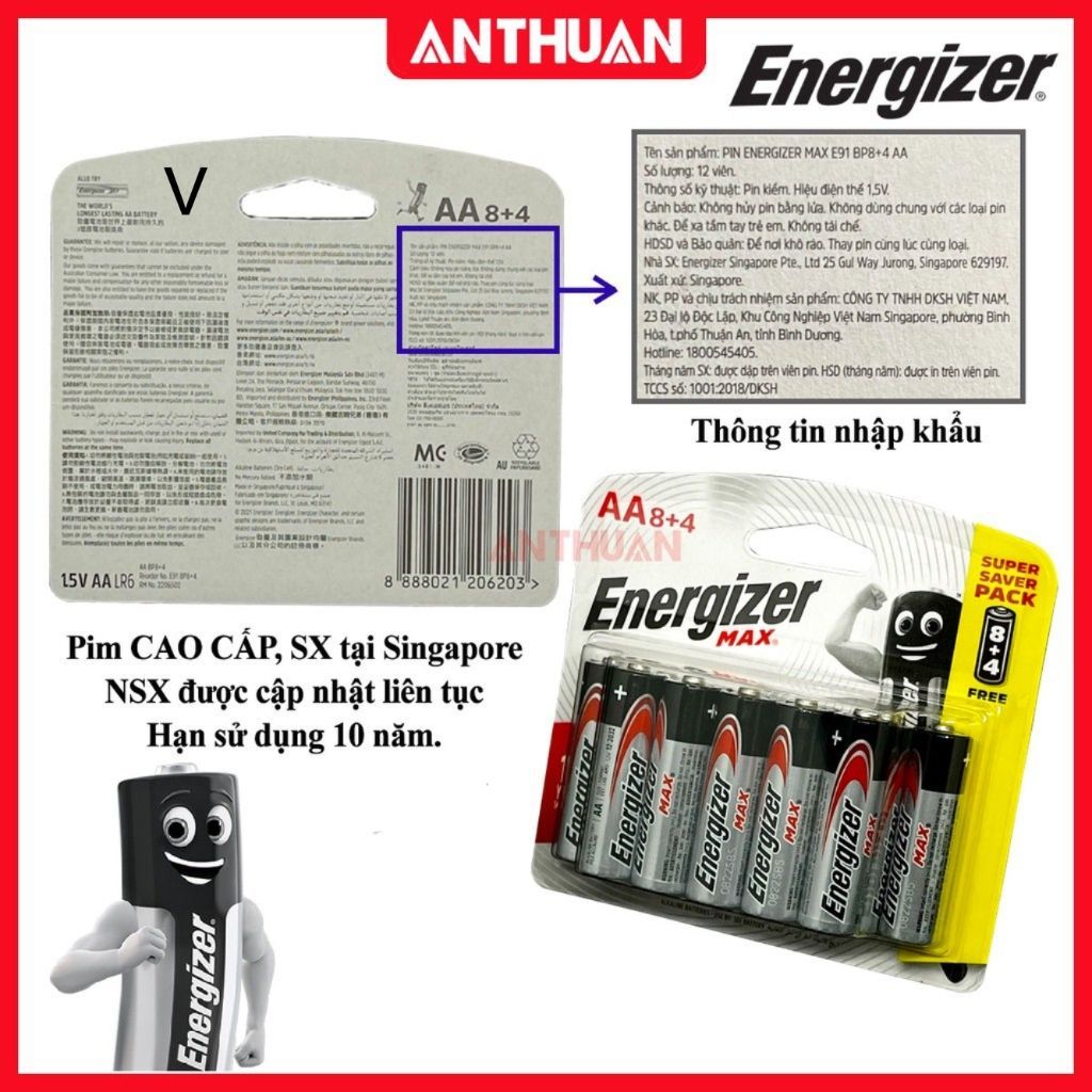 [Vỉ 12 viên] Pin Alkaline Energizer AA / AAA Tiểu, Đũa Pin Kiềm LR6 LR03 E91 E92 Chính Hãng Siêu Bền