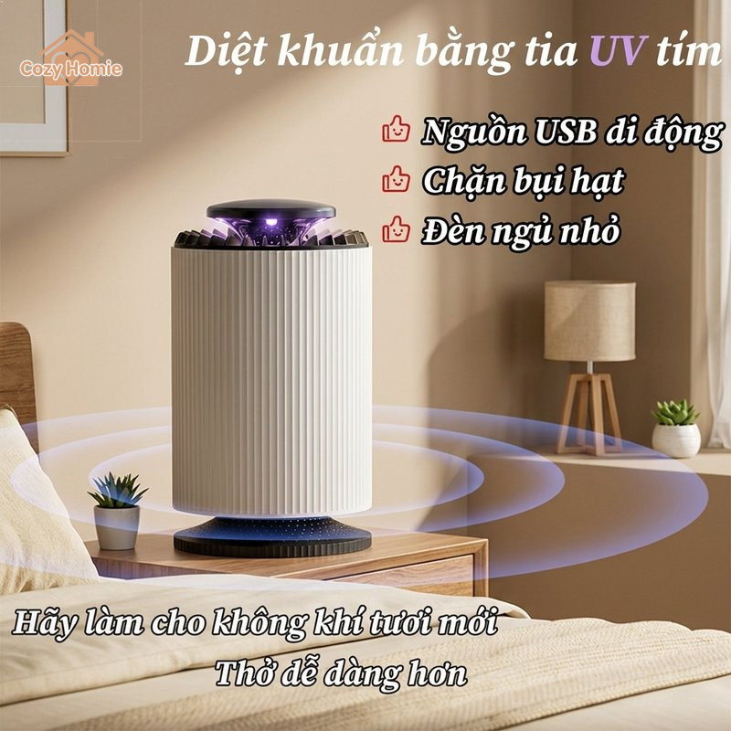 Máy Lọc Không Khí Mini Bộ Lọc HEPA Đèn UV Diệt Khuẩn Khử Mùi Tạo Ion Âm Gia Đình Văn Phòng Ô Tô