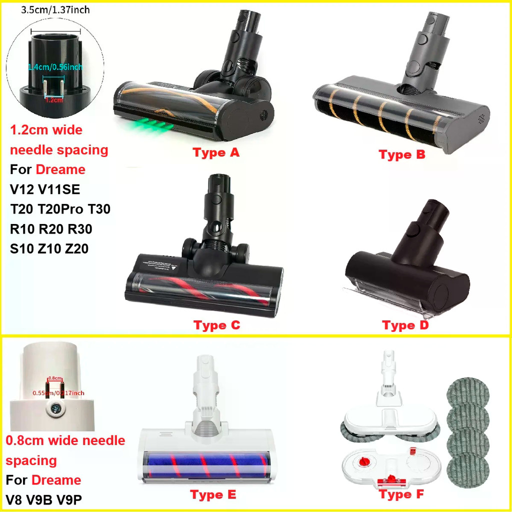 Đầu bàn chải khoảng cách kim rộng 1,2cm cho máy hút bụi Dreame V12 V11SE T20 T30 R10 R30 S10 Z10, 0,8cm cho Dreame V8 V9B V9P