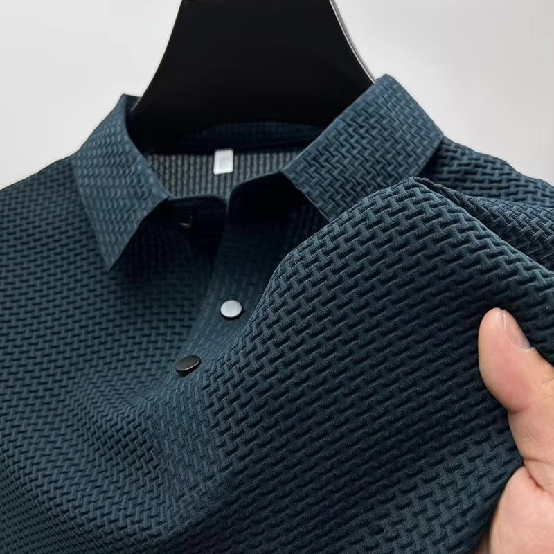 Áo sơ mi polo ngắn tay cao cấp cho nam, thiết kế thanh lịch phù hợp công sở với chất liệujacquard mịn