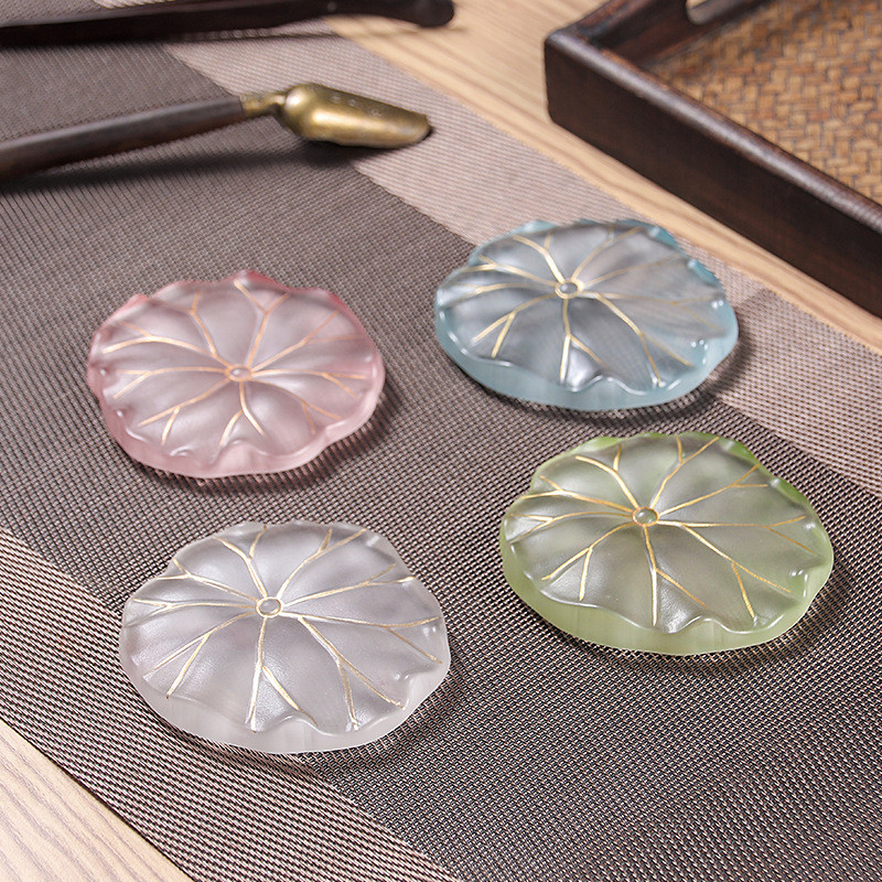 Phong Cách Trung Hoa Lá Sen Thủy Tinh Trà Coaster Dày Cách Nhiệt Trà Giữ Chậu Sen Master Cup Chống bỏng Phong Cách Trung Hoa Mới