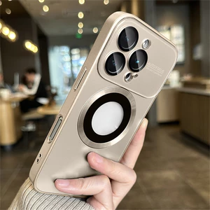 Ốp điện thoại toàn ống kính bằng kính cường lực sang trọng cho IPhone 12 13 14 15 16 Pro Max Vỏ cứng mờ từ tính Vỏ chống sốc