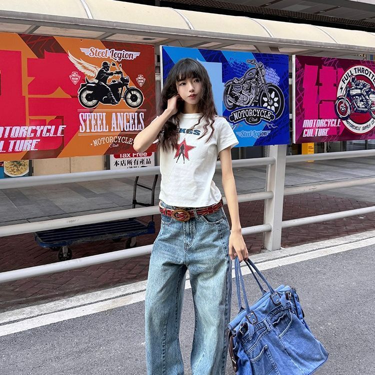 Áo thun ngắn tay đeo vai kiểu Mỹ, form slim-fit, thời trang mùa hè