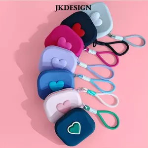 JKDESIGN Túi lưu trữ silicon, có dây buộc Ví đựng tiền xu vuông, Trái tim tình yêu Chống nước đa chức năng Túi đựng mỹ phẩm Mini Dụng cụ trang điểm