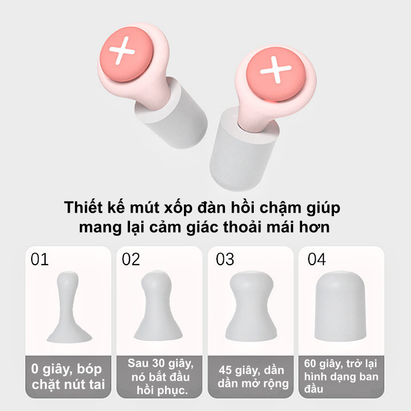 Nút tai chống ồn silicon + mút mềm – cách âm hiệu quả , đàn hồi chậm, tiện dụng khi ngủ, học tập