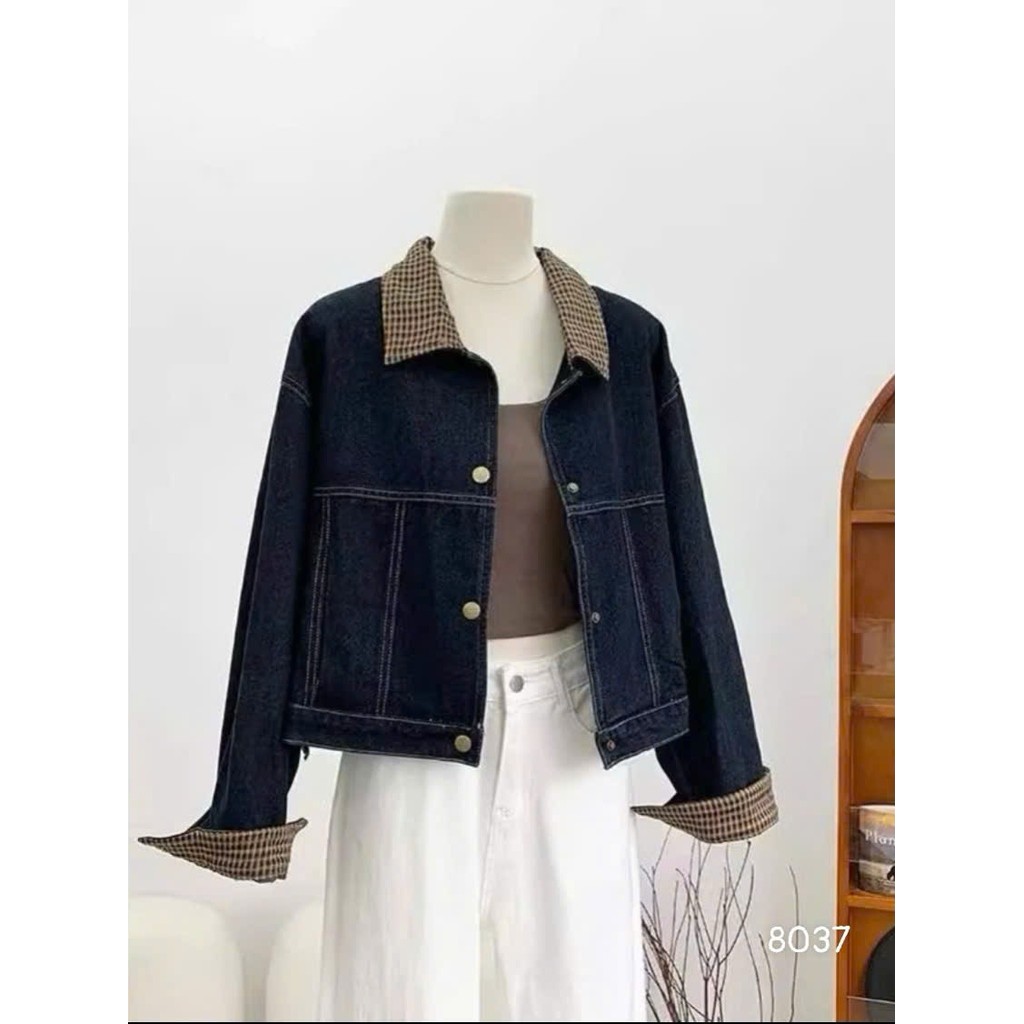 Áo Khoác Bò Nữ Xanh Denim Phối Tay Nâu, Áo Khoác Jean Form Hàn Quốc Dáng Lỡ Siêu Hot #J8037 #J8039 CHEZI HOUSE