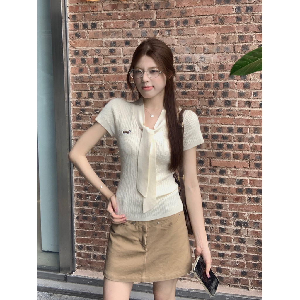 SUXI Áo thun dệt kim ngắn tay nhẹ nhàng, phù hợp mùa hè dành cho nữ 260327