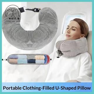 [wellstay1] Gối du lịch Ne có túi đựng quần áo có thể đổ đầy Vỏ gối hình chữ U Lông cừu pha lê Vỏ gối Ne cho du lịch trên máy bay [VN]