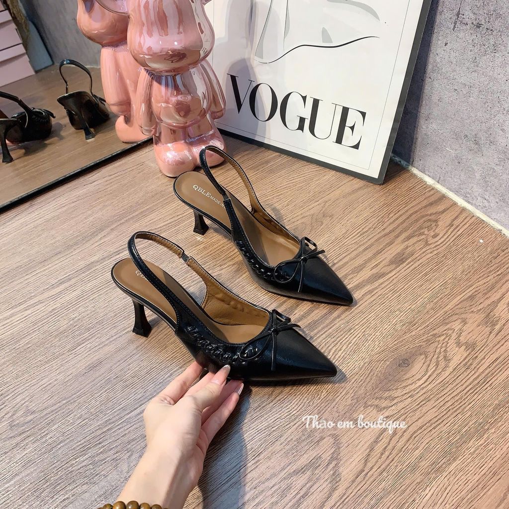 Giày nữ cao gót 5p-6p da mềm phối nơ nhỏ xinh, sang chảnh ( mã SHN188)