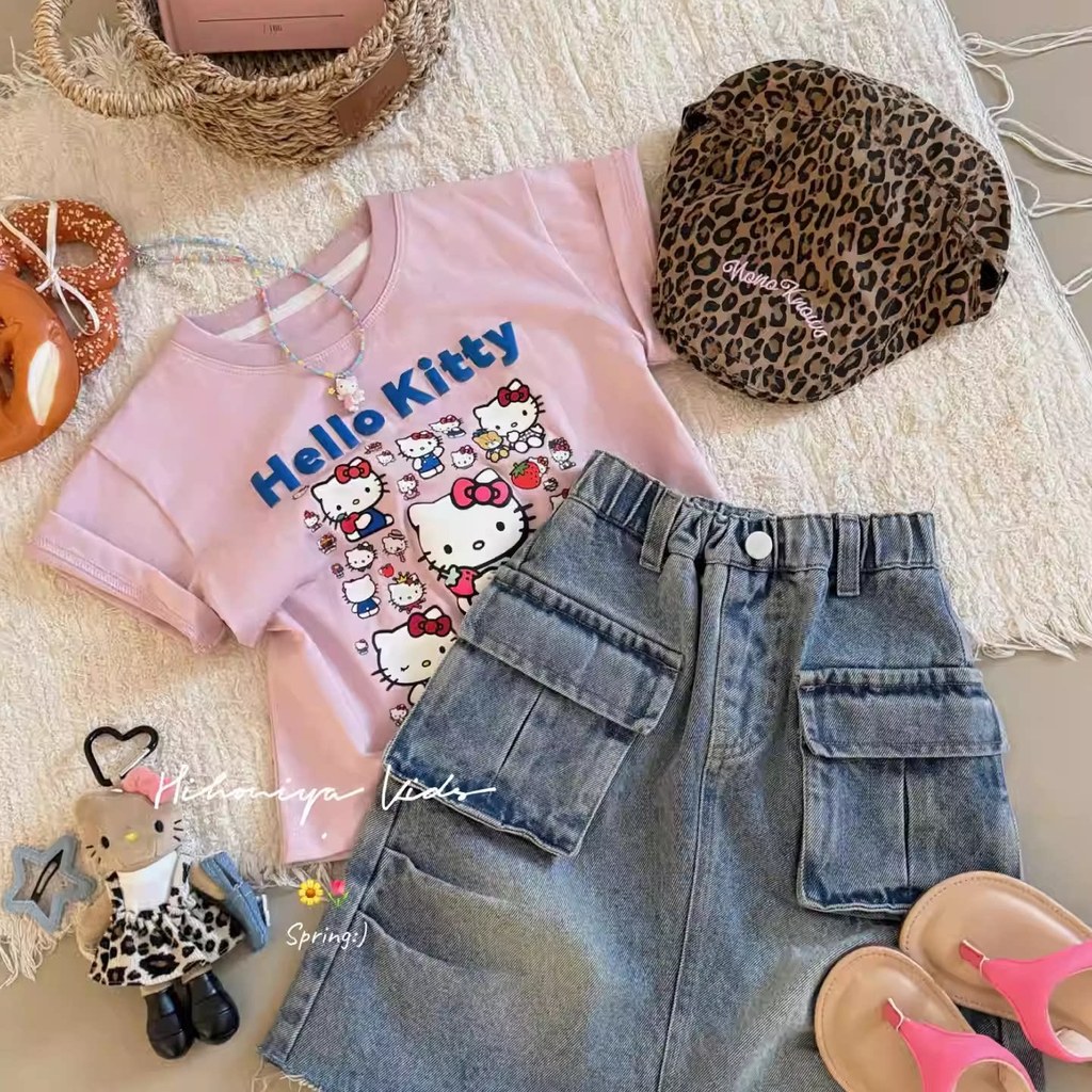 Quần Áo Trẻ Em Mùa Hè 2026 Phong Cách Mới Hoạt Hình kitty Dễ Thương Tay Ngắn Bé Gái Áo Thun Top