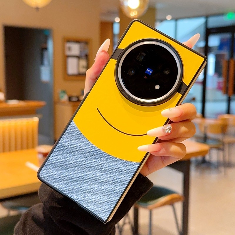 MIimi Vải Mắt Lớn Minion Ốp Lưng Điện Thoại Vivo x fold 5 3 pro Vỏ Cảm Giác Da Camera Chống Sốc Bảo Vệ