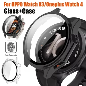 Ốp PC + Kính Cường Lực Cho Oneplus Watch 4 Watch4 Phụ Kiện Đồng Hồ Thông Minh Bảo Vệ Màn Hình Ốp Lưng Cho Oppo Watch X3 WatchX3 Vỏ Cứng