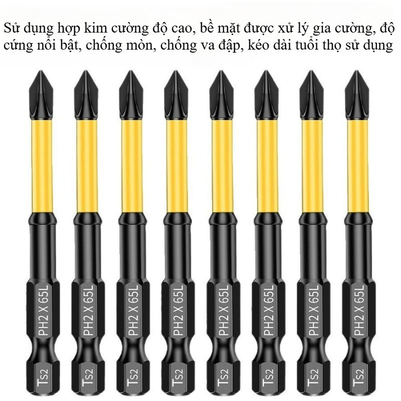 Bộ mũi tuốc nơ vít đầu chữ thập,am châm mạnh,bộ 12 món,thiết kế chống trượt,Dành cho dụng cụ điện,Cổng 6.35mm