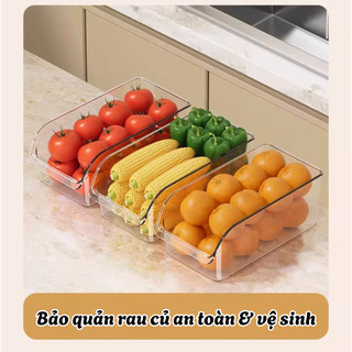 Hộp Sắp Xếp Tủ Lạnh Nhựa PET Trong Suốt Có Tay Kéo, Khay Đựng Thực Phẩm Lưu Trữ Tủ Lạnh Đa Năng