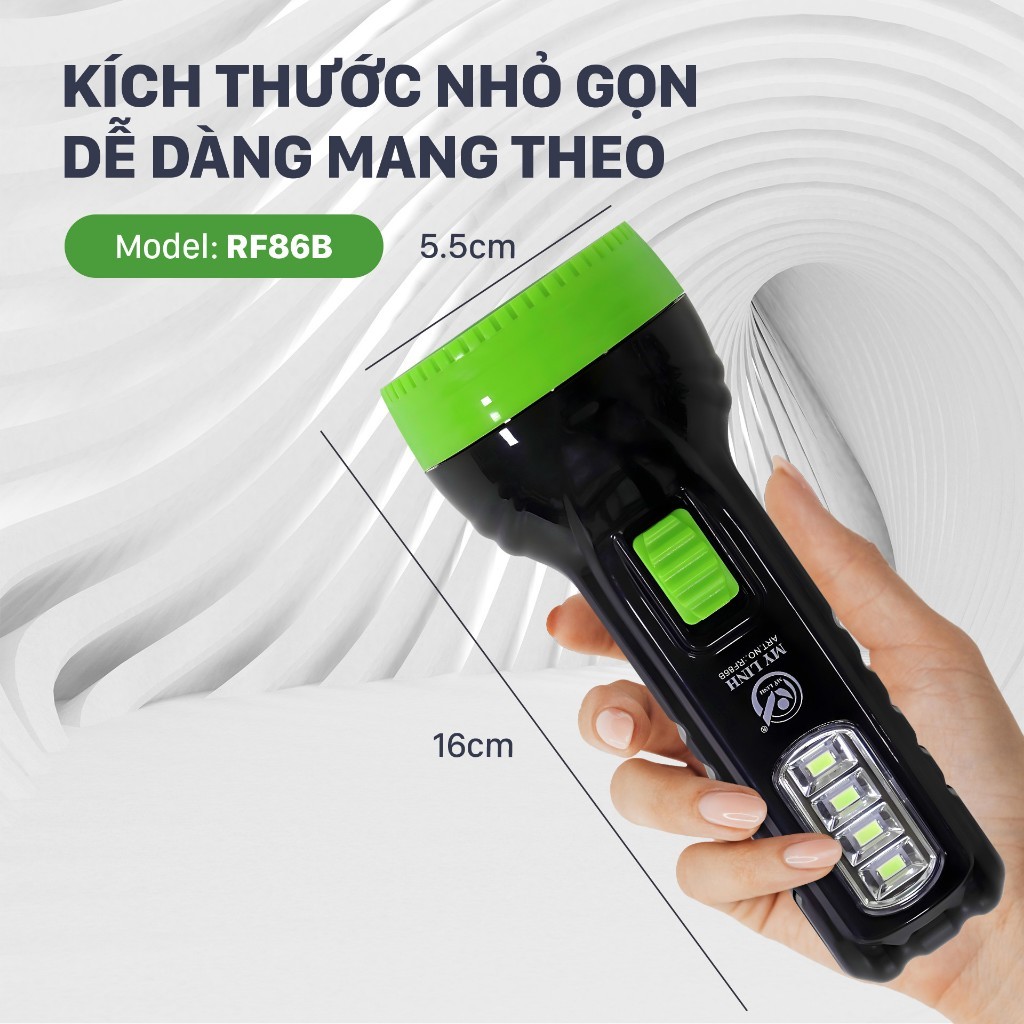 Đèn pin cầm tay RF86 Mỹ Linh, đèn chiếu xa sáng, nhỏ gọn, đèn led tích điện tiện lợi