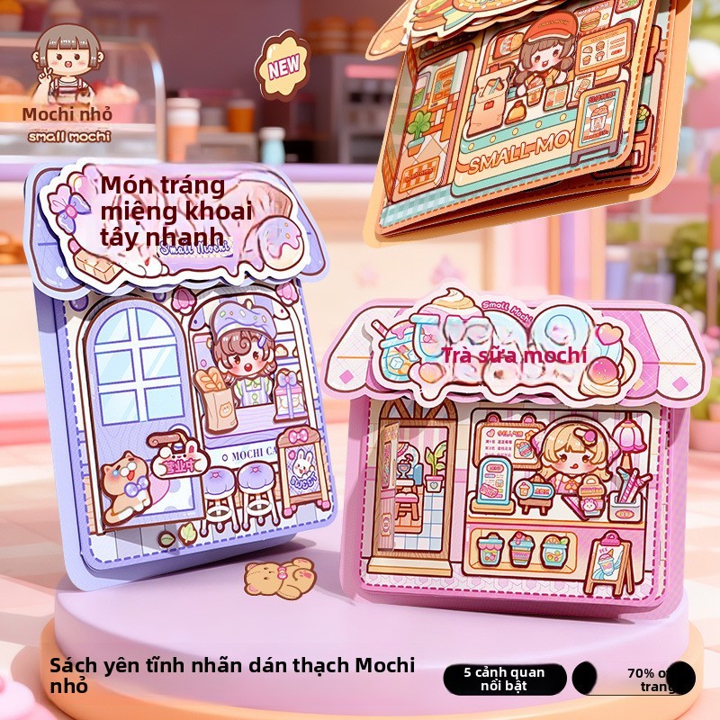 Little Mochi Jelly Sticker Sách Yên Tĩnh Cô Gái Trẻ Em Trang Ba Ngôi Cảnh Lớn Cắt Không Có Thể Giặt Được Sách Đồ Chơi Giải Nén
