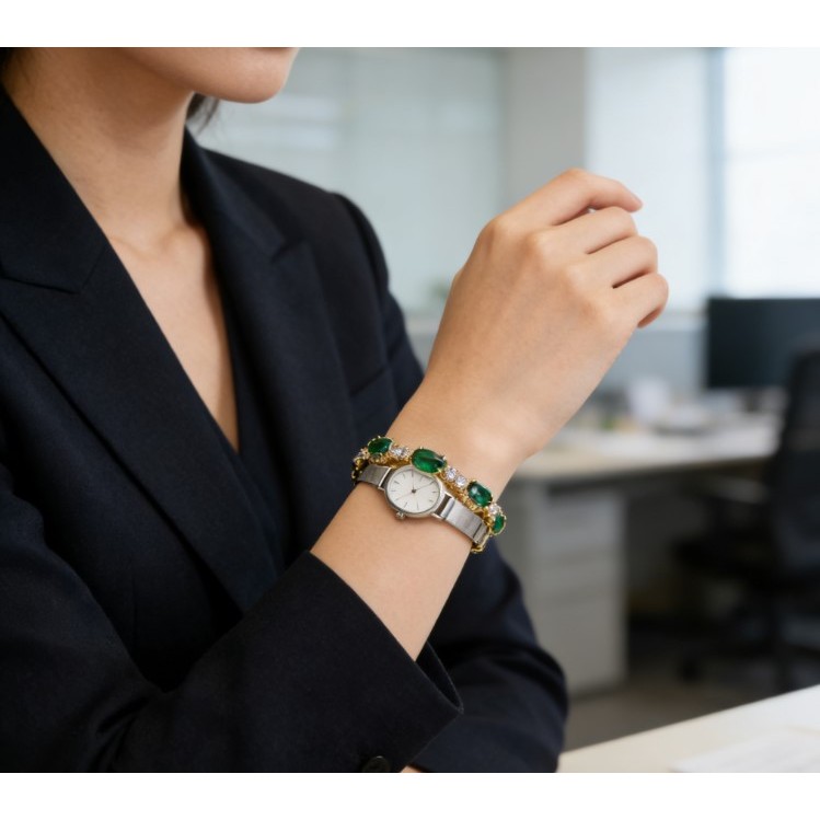 Vòng cổ nữ tinh tế với thép titan và đá quý xanh zircon, phong cách cổ điển
