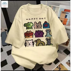Áo phông unisex tay lỡ cotton su free size 40-58KG-Chữ HAPPY DAY-quanao94