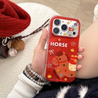 Hoạt Hình Dễ Thương Pháo Hoa Làm Giàu Mặt Dây Chuyền Ngựa Da Wrsit Dây Đeo Vỏ Điện Thoại Cho iPhone 17Promax 16Promax 15 Pro Max Chống Sốc Bảo Vệ Toàn Bộ Ống Kính Nữ Vỏ Di Động