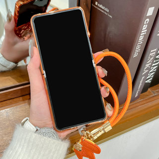 Ốp Điện Thoại Gấp Cho Samsung Galaxy Z Flip7 Flip6 Flip5 Flip4 Flip3 Màu Cam Mạ Điện Ngựa Tay Dây Cứng TPU Điện Thoại