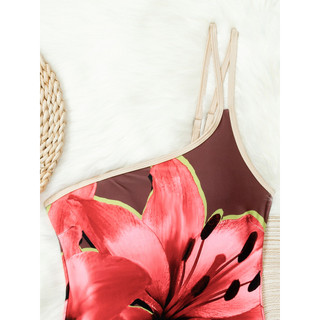 Đồ Bơi Nữ Rượu Hoa Đỏ Dây Đơn One Piece Bikini Bathig Suit