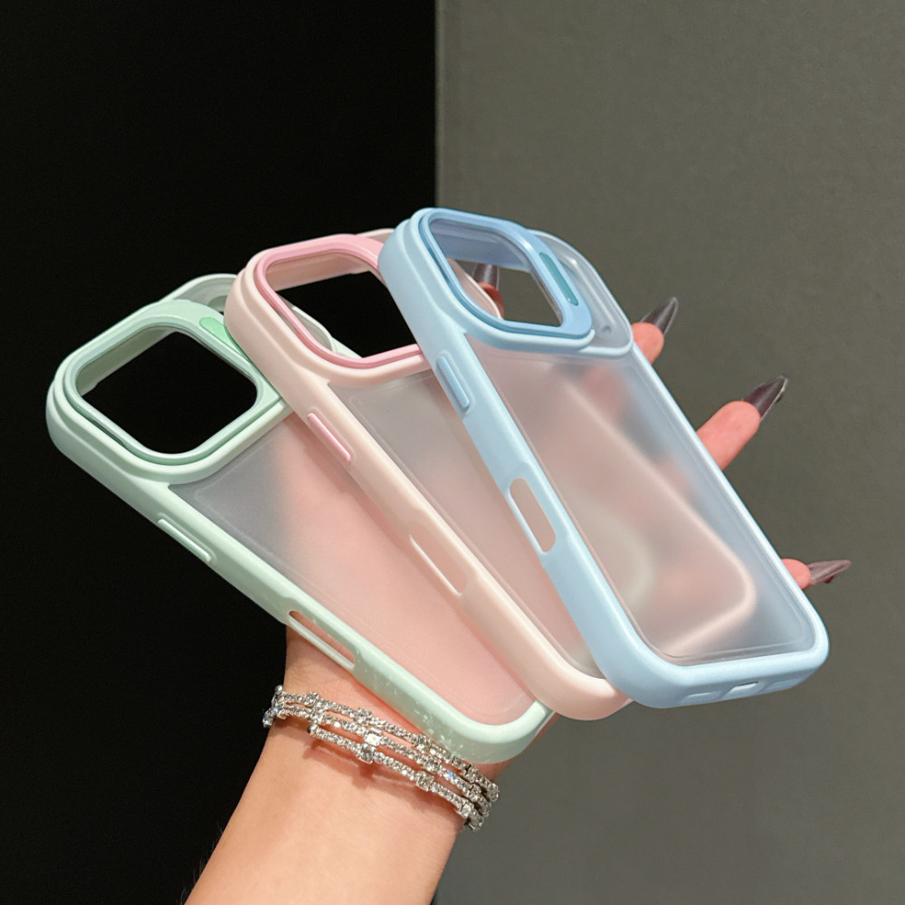 Ốp lưng trong suốt mờ có giá đỡ ống kính cho iPhone 17 16 15 14 13 12 11 Pro Max 17 Air 16 15 14 Plus Khung đầy màu sắc Vỏ đơn giản thời trang chống rơi