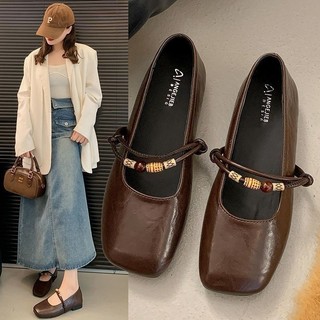 Giày Flat Mary Jane 2025 Giày Đơn Pháp Nông Miệng Retro Đế Mềm Giày Da Ballet