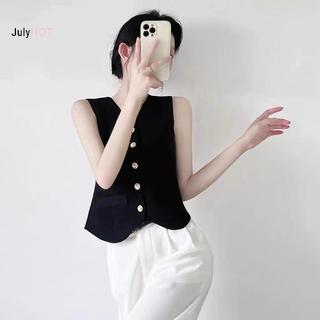 Áo vest dệt kim mỏng không tay style retro màu V-neck, cổ điển kiểu Pháp