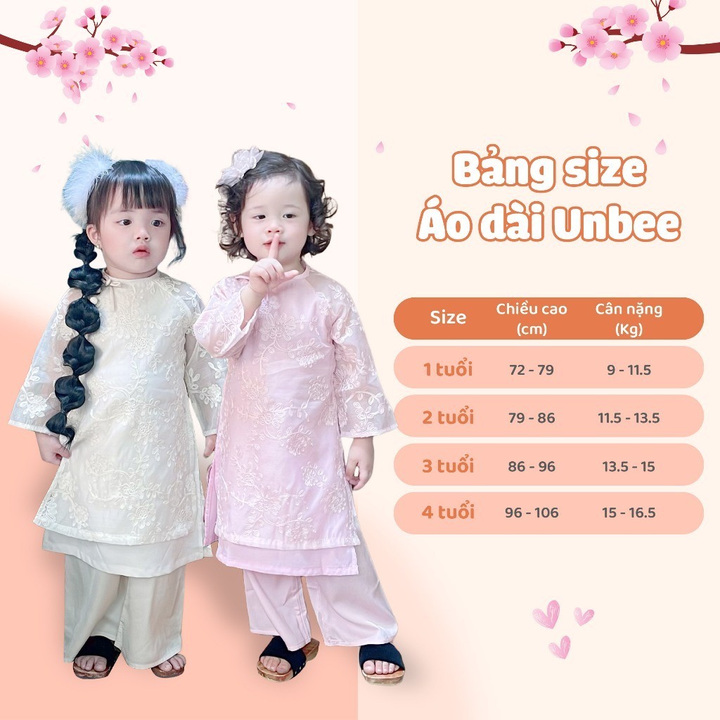 Áo Dài Lụa Bé Gái Unbee Kèm Bờm - Áo Dài Tết Truyền Thống Cho Bé 1-4 Tuổi
