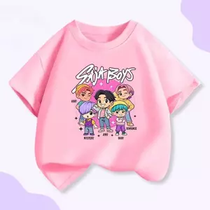 Hình Hoạt Hình, Thoáng Khí, Cổ Tròn, Tay Ngắn, Dáng Rộng, Cotton, Thời Trang, Áo Thun Bé Gái