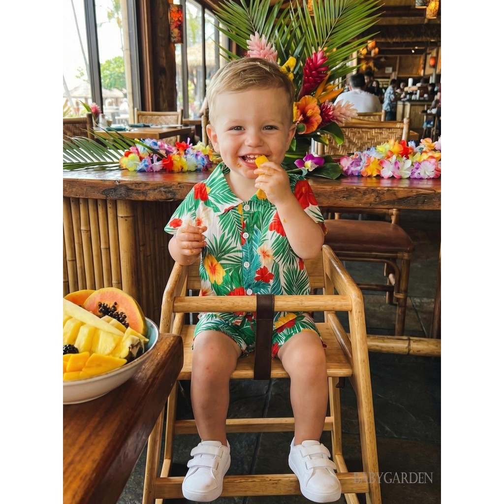 6m-4y Trẻ Em Bé Trai Trang Phục Mùa Hè Hawaii Cây Dừa / Lá Cọ In Áo Sơ Mi Tay Ngắn Có Quần Short Bộ 2 Chiếc