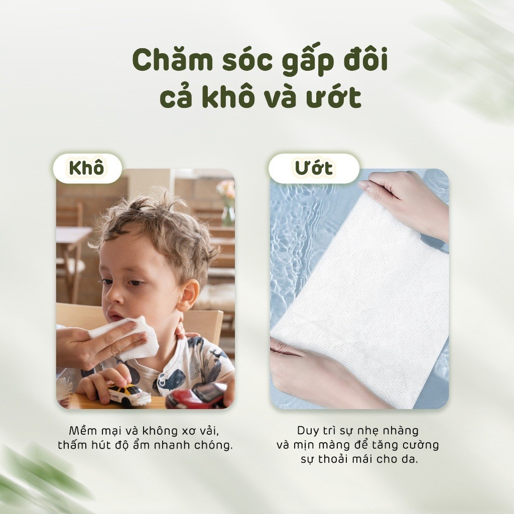 [Combo 5] Khăn Khô Aiwibi Phân Hủy Sinh Học 100% Làm Sạch Nhẹ nhàng, An Toàn Cho Da Nhạy Cảm (60 Miếng)