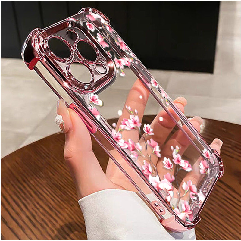 Ốp Điện Thoại Cho Samsung Galaxy A33 A54 A14 A13 A34 A04 A04E A03 Core A23 A53 A73 Vỏ Điện Thoại Di Động Mạ Hoa Tím Hồng Trong Suốt Chống Sốc Mềm